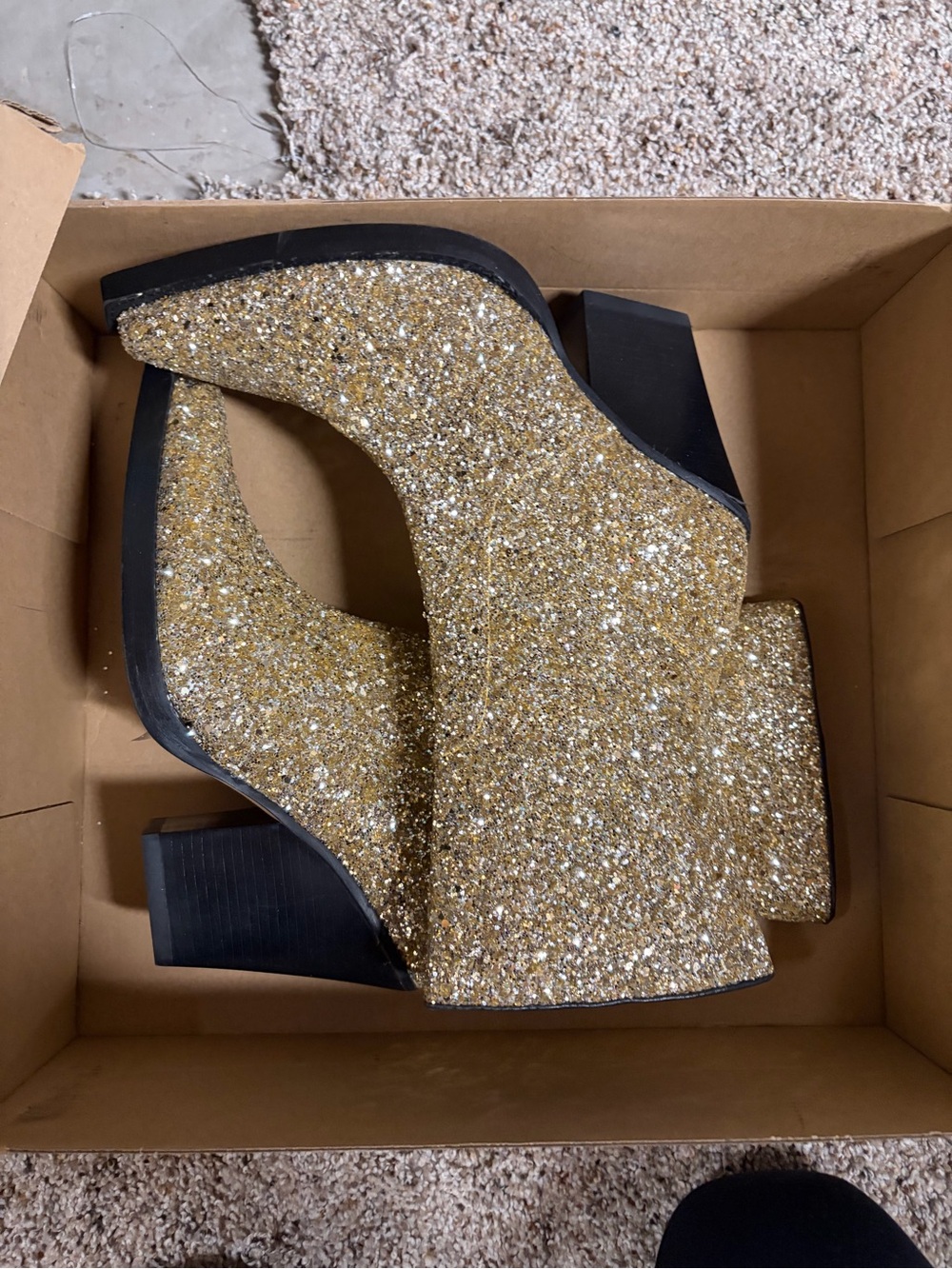 Urban Outfitters Gold Glitter Platform Ankle Boots